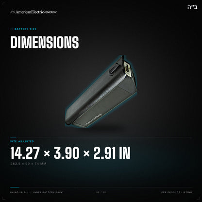 Rhino IR-5-U Battery Pack: dimensions 14.27 x 3.90 x 2.91 in (362.5 x 99 x 74 mm)