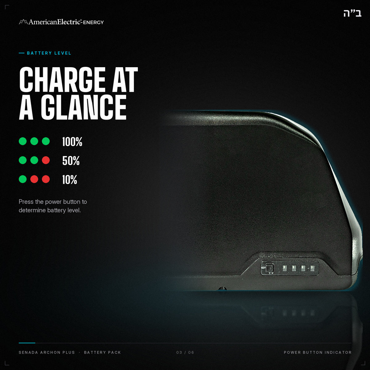 Senada Archon Plus Battery Pack: battery level indicator, press the power button