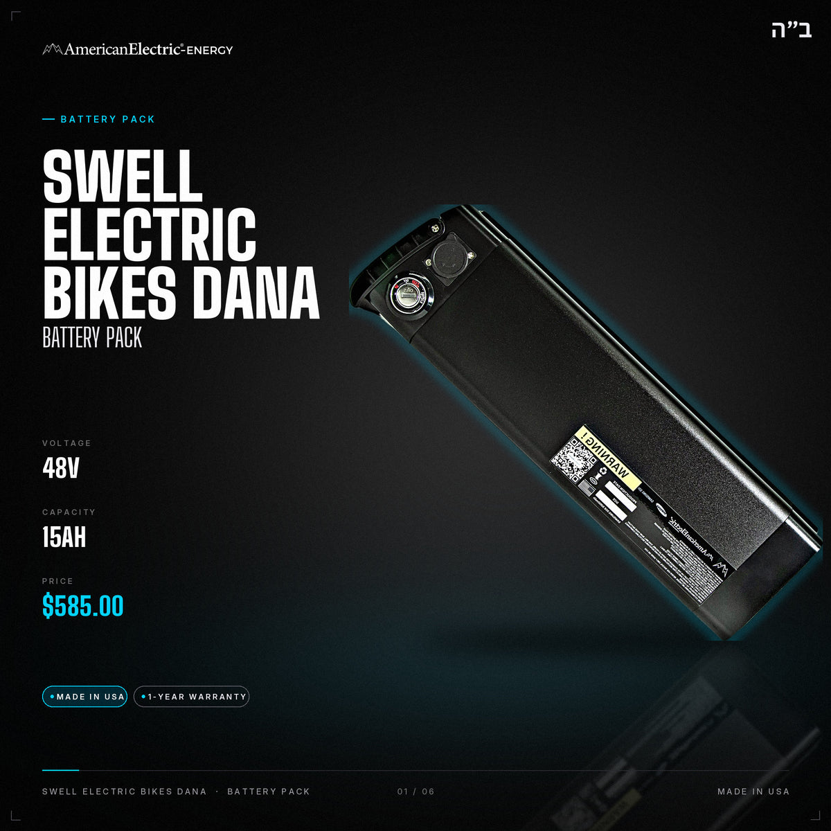 Swell Electric Bikes Dana Battery Pack: 48V 15AH battery pack, $585