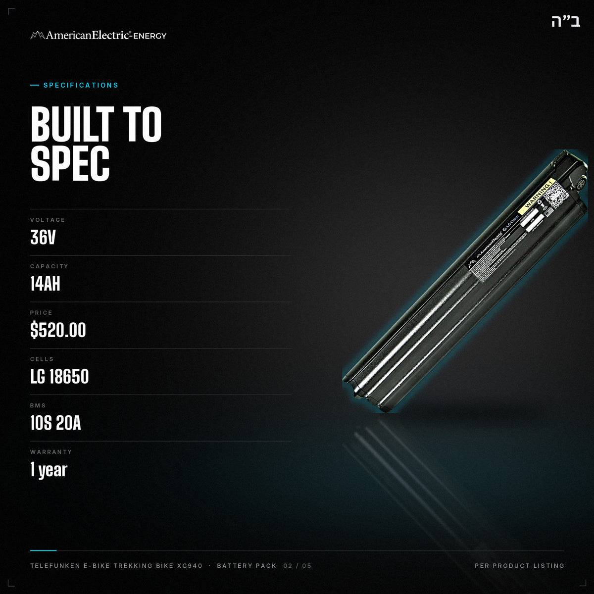 Telefunken E-bike Trekking Bike XC940  Battery Pack: specifications, 36V 14AH