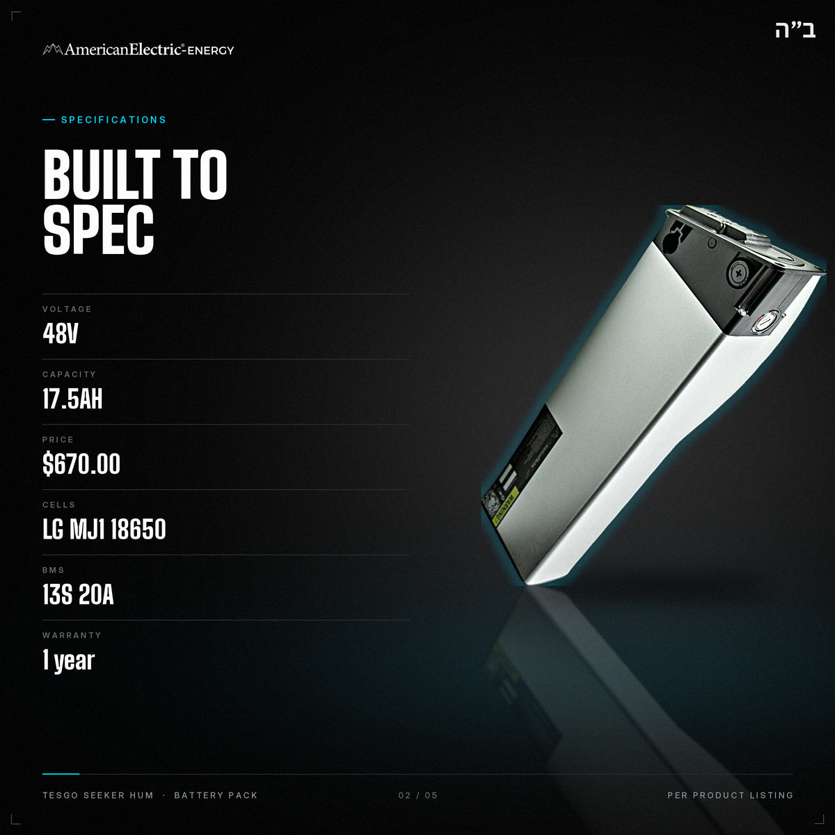 Tesgo Seeker Hum Battery Pack: specifications, 48V 17.5AH