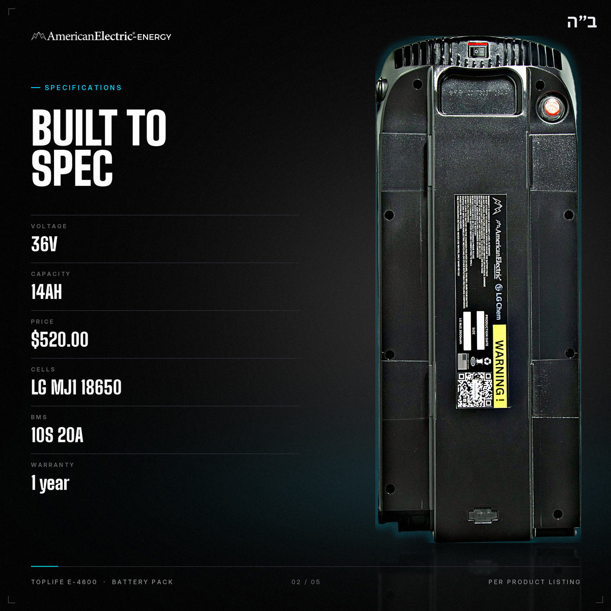 TOPLIFE E-4600 Battery Pack: specifications, 36V 14AH