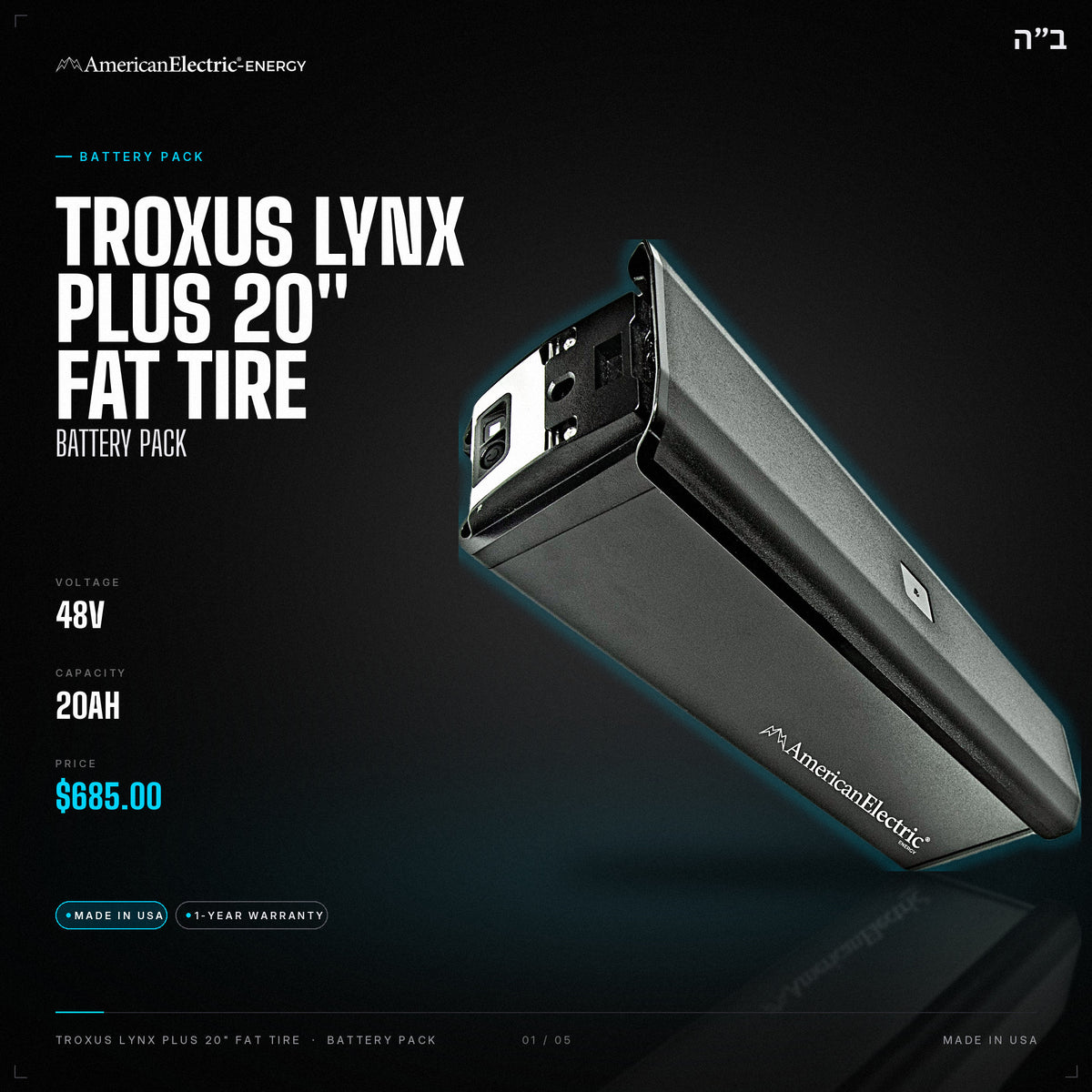 Troxus Lynx Plus 20" Fat Tire Battery Pack: 48V 20AH battery pack, $685