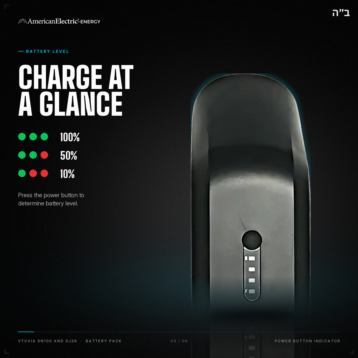 Vtuvia SN100 and SJ26 Battery Pack: battery level indicator, press the power button