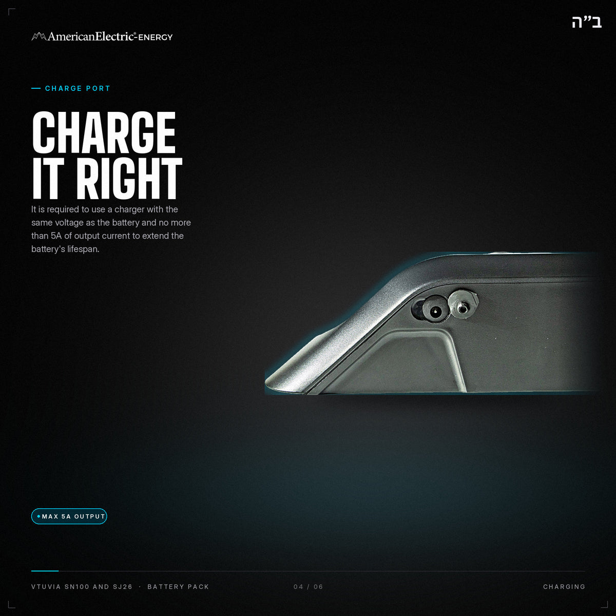 Vtuvia SN100 and SJ26 Battery Pack: charge port, use a same-voltage charger, max 5A